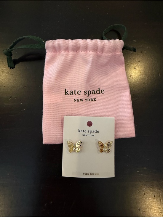 kate spade Jewelry - kate spade Gold Butterfly Stud Earrings with Pink Pouch